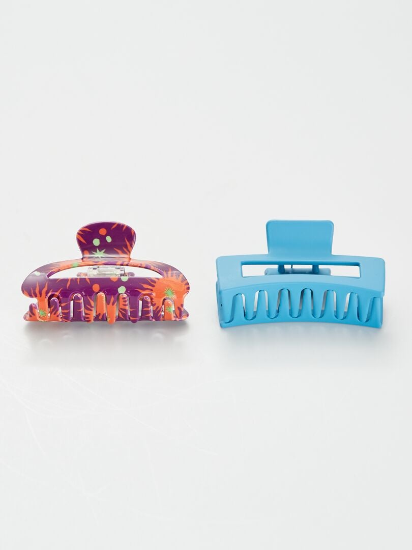 Juego de 2 pinzas para el cabello estampadas - AZUL