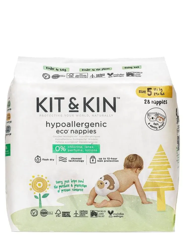 Kit And Kin Biodegradowalne Pieluszki Jednorazowe Rozm. 5 Junior Koala/Monkey