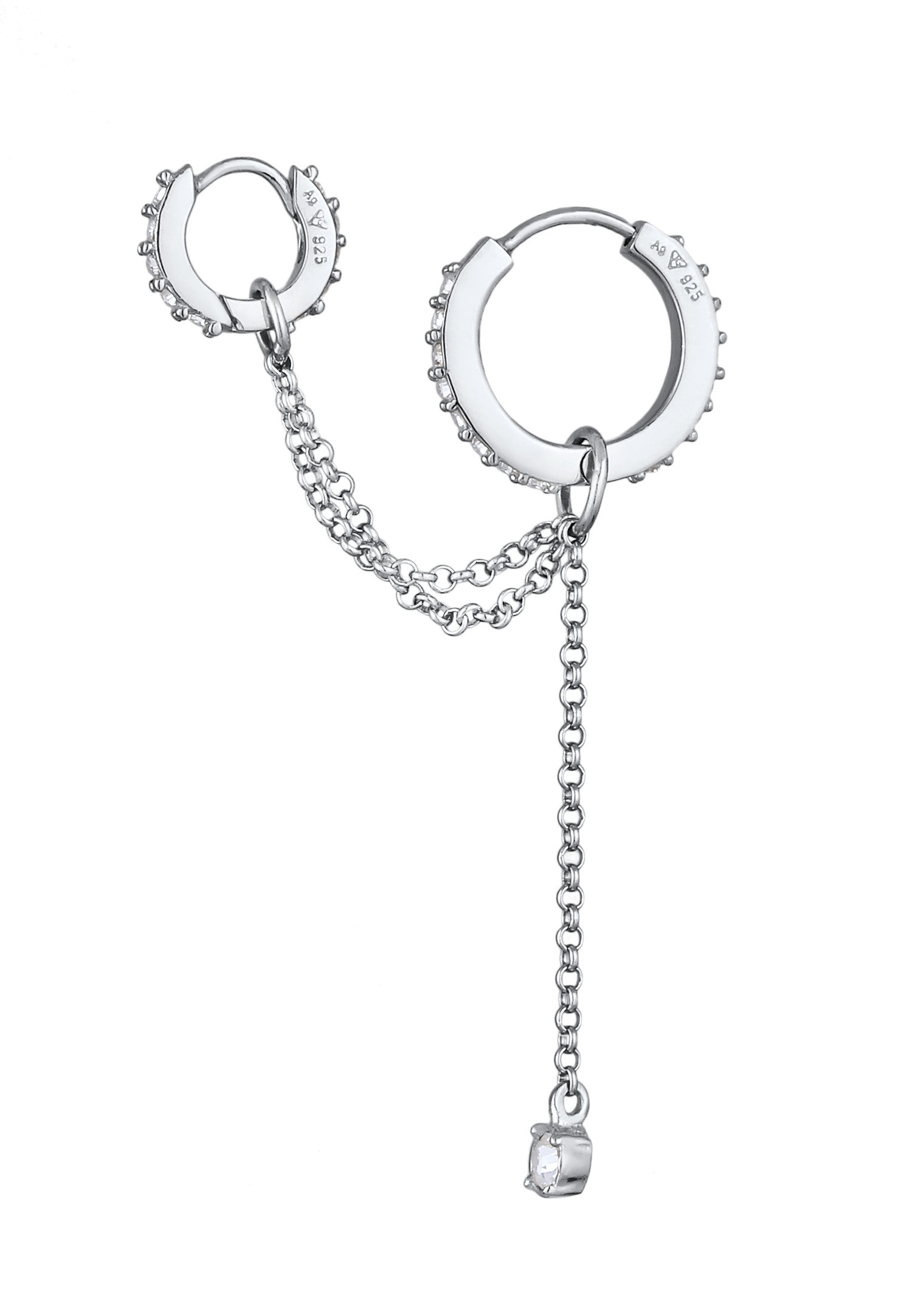Elli Elli Créoles avec Pierre Femmes Chaîne Cristaux de verre Blancs Argent Sterling 925 Fête / Nouvel An