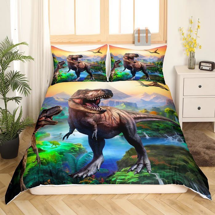 Funda nórdica de dinosaurios 220x240 cm Juego de ropa de cama infantil para adolescentes, juego de ropa de cama de la jungla de dinosaurios Funda nórdica de animales