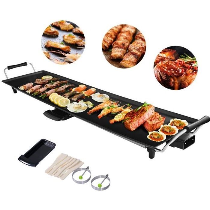 Plancha eléctrica antiadherente DREAMADE de 1800 W, 23 x 90 cm, con 6 espátulas, placa extraíble y recolector de aceite, fácil de limpiar.