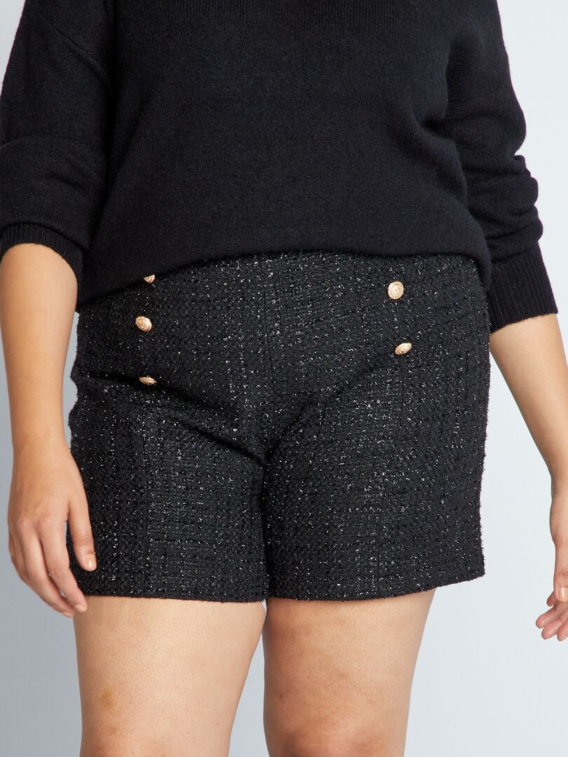 Tweed shorts met knoopjes met patroon - zwart