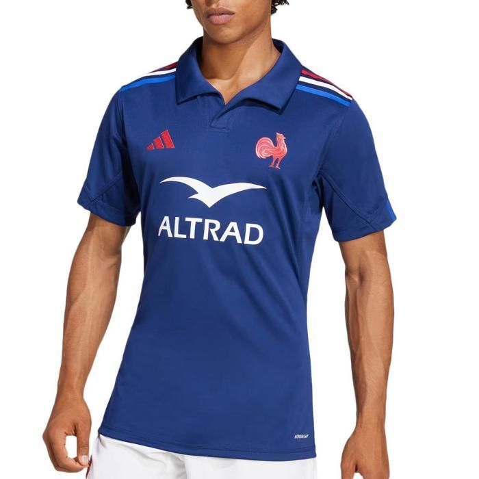 Camiseta de rendimiento de la selección nacional de Francia, azul, camiseta de rugby local de Adidas.