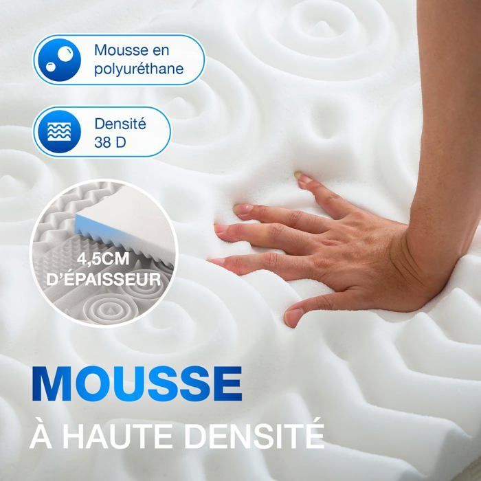 CATAVANA - 4.5 cm Memory Foam Mattress Topper - 140x200 cm - Ergonomic, 13 Support Zones, Ideal for a Double Mattress