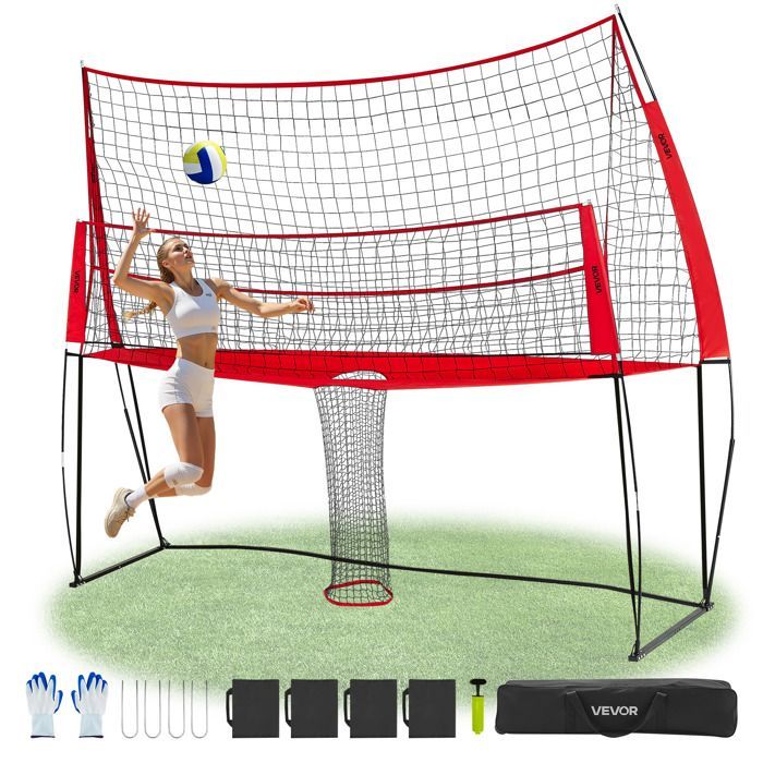 Filet de Volley-ball 2 en 1-VEVOR-Filet d'Entraînement de Volley-ball Portable Réglable Hauteur avec Retour de Balle