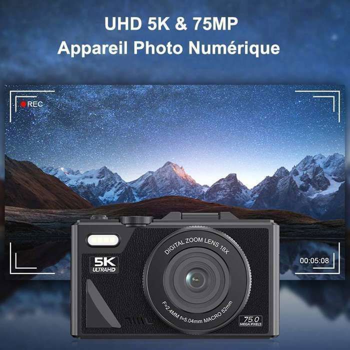 Appareil Photo Numérique 5K 75MP - Écran HD 3