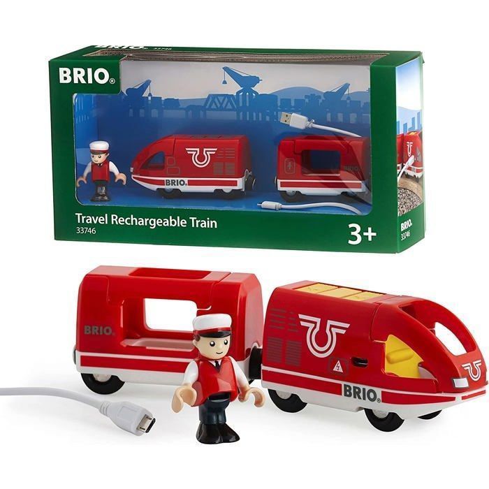 Set trenino passeggeri ricaricabile BRIO - Binari in legno - Ravensburger - Rosso - Unisex, età 3+