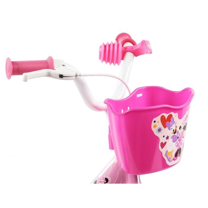 Vélo enfant 12'' Minnie / Disney Fille ( taille < 90/95 cm ), Rose & Blanc, équipé d'un porte-poupée, panier avant + Casque Minnie !