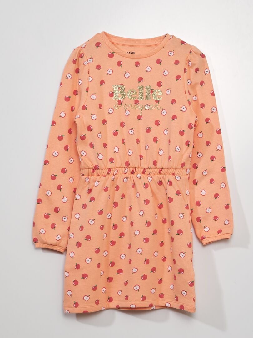 Getailleerde sweatshirtjurk met print - ORANJE