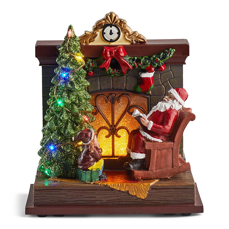 Casa Statuetta con luce 16x11,5x18 cm Babbo Natale camino