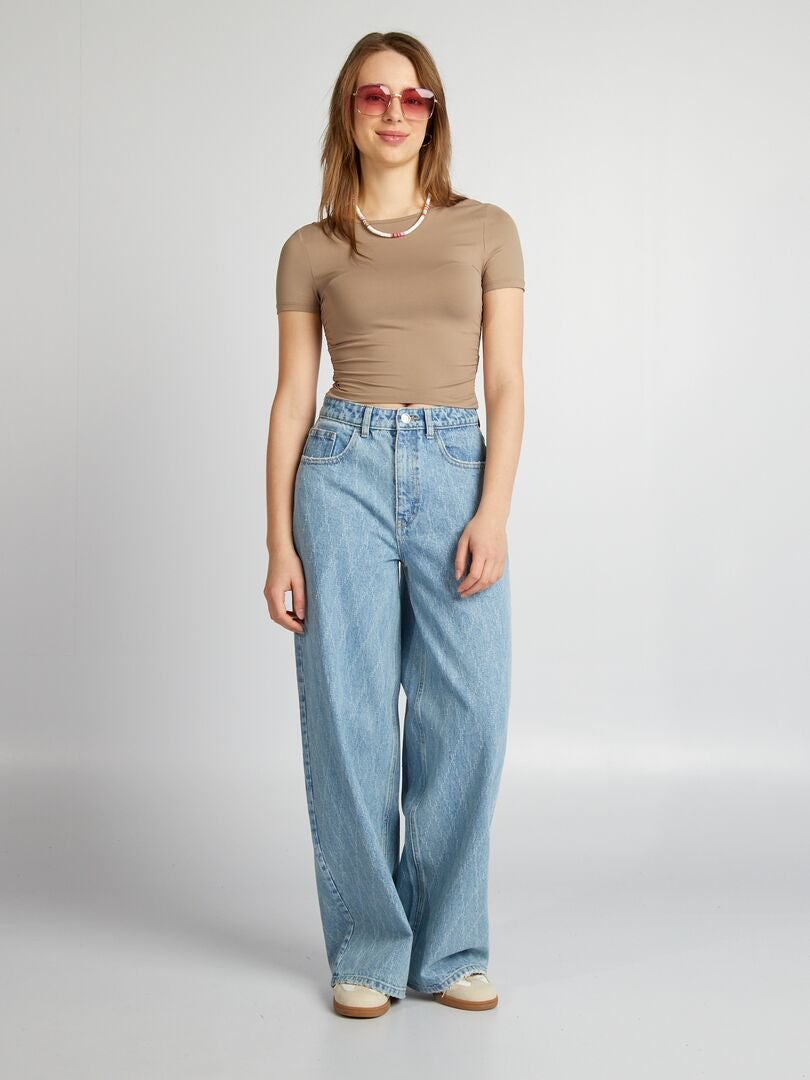 Gekreukeld T-shirt zonder rugpand - BEIGE