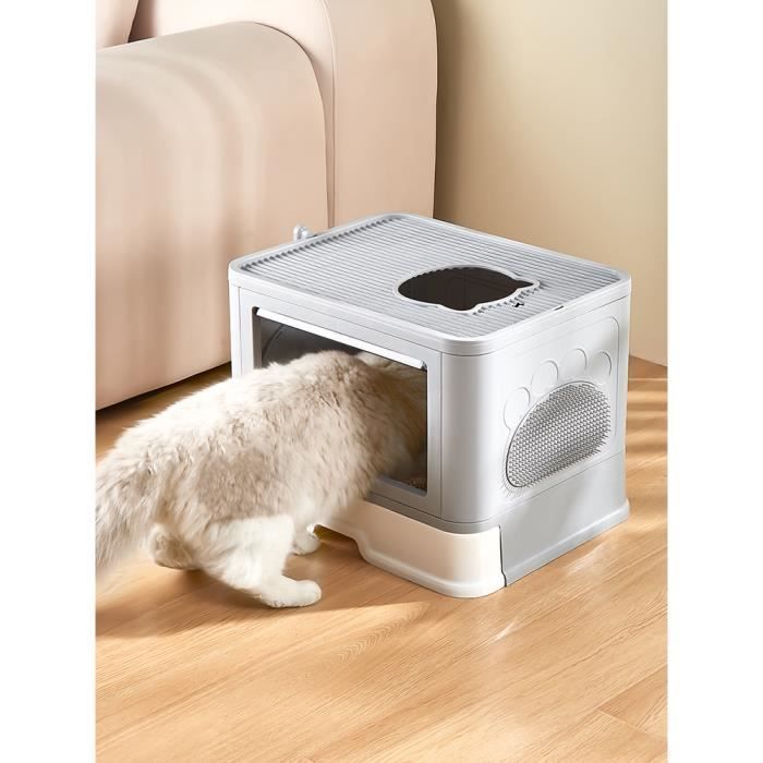 Foldable Cat Litter Box - MENGDA - Cat Litter Box with Removable Trays - 48.5*36.5*38cm - Grey
