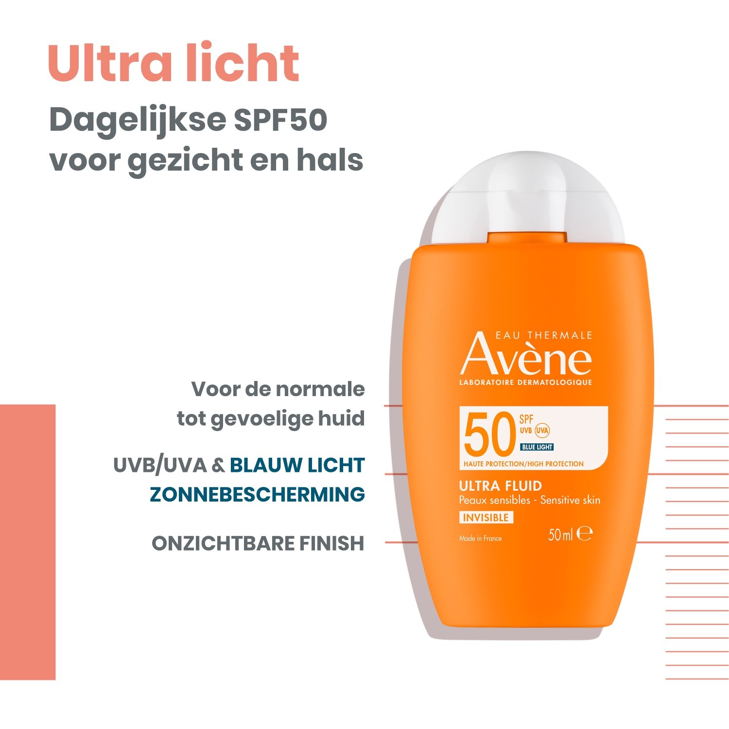 „Avène“ apsauginis kremas nuo saulės su itin skystu, nematomu SPF50 sluoksniu, 50 ml