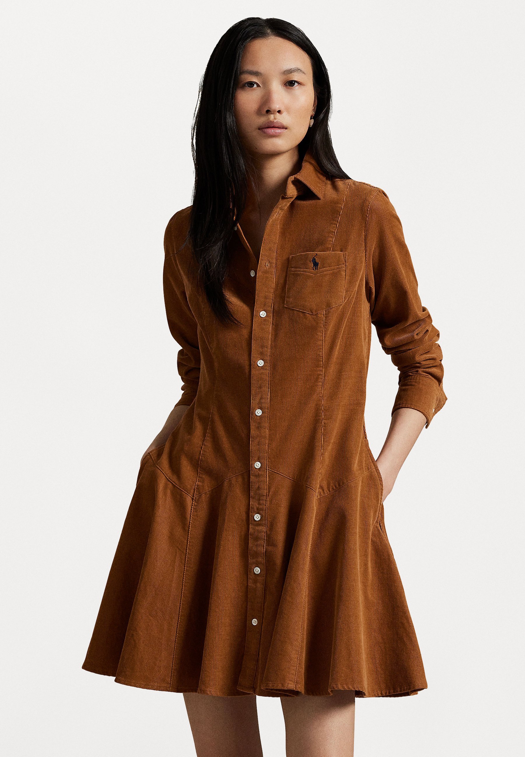 Robe-chemise trapèze en velours côtelé de coton Polo Ralph Lauren - beige