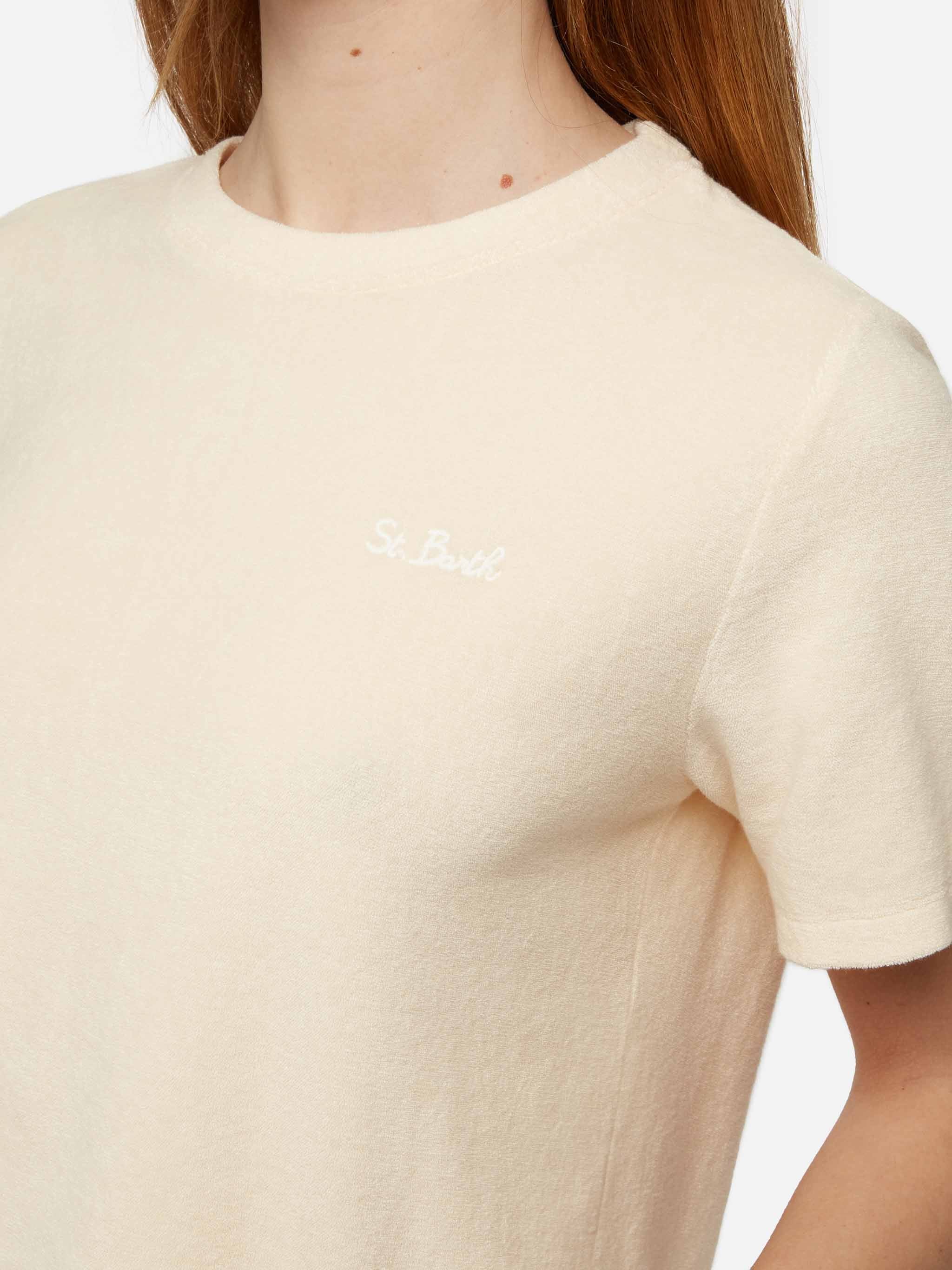 T-shirt in spugna di cotone beige Aleja
