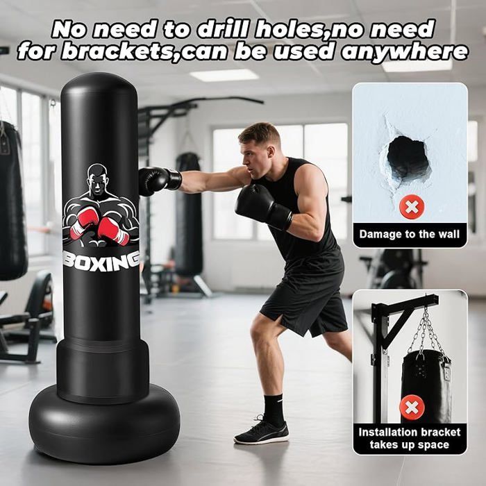 Sacco da boxe gonfiabile per adulti da 180 cm con guantoni e pompa ad aria, sacco da boxe autoportante per bambini, per MMA, Karate e Fitness