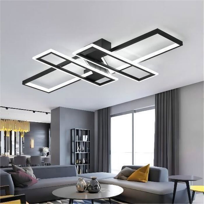 DELIPOP Plafonnier LED moderne 48W Noir Lampe de plafond dimmable avec télécommande pour salon chambre salle à manger - Dia 120cm