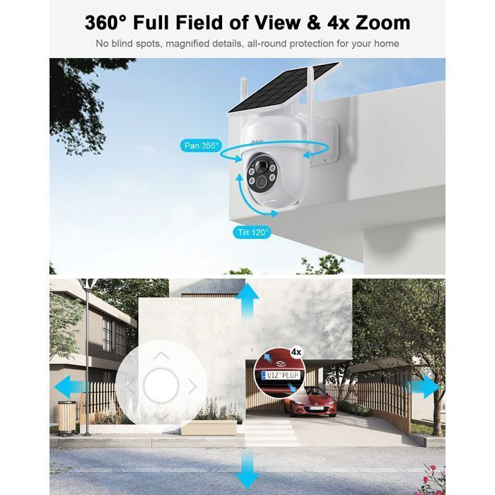 Caméra de Surveillance Extérieure WiFi Sans Fil 3MP 3K HD à Batterie Rechargeable avec Panneau Solaire Intégré - ANRAN Q4