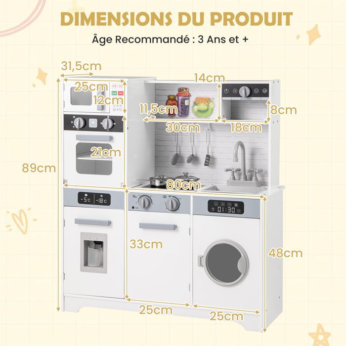 Cucina per bambini DREAMADE con luci e suoni realistici, lavello, forno, microonde, lavatrice, macchina del caffè e accessori.