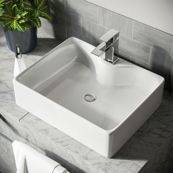 Rectangular Ceramic Washbasin 48.5*37.5*13.5cm Countertop Basin White