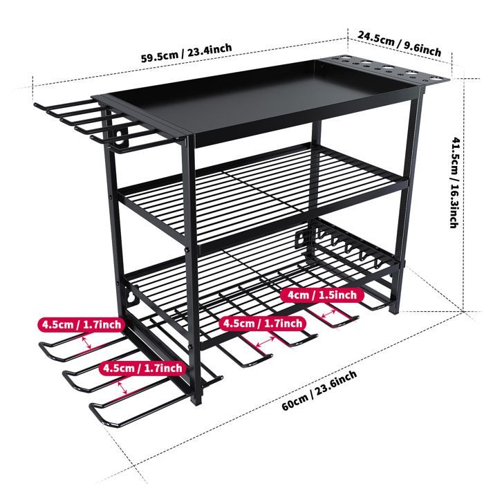 Power Tool Storage - Drill Tool Holder, with Stand and Shelf, for Garage, Workshop, Warehouse (59.5*24.5*41.5cm)