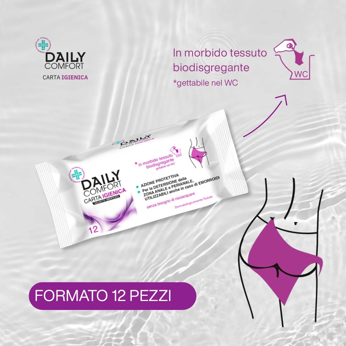 Conforto Diário Papel higiênico umedecido Daily Comfort Pocket 12 unidades Efeito de limpeza