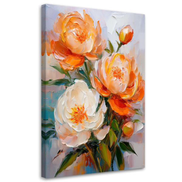 Obraz na płótnie  pomarańczowe kwiaty piwonii malowane 40x60 cm
