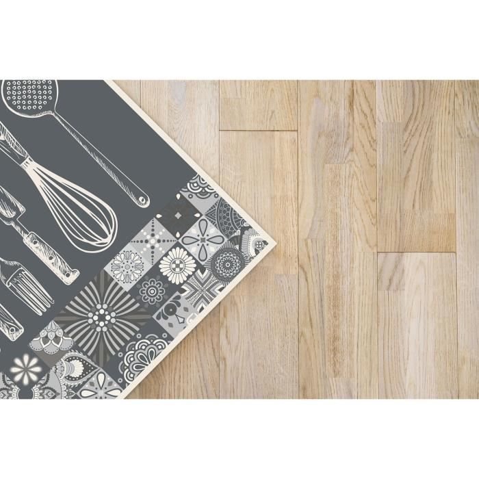 Tapis vinyle cuisine PANORAMA 60x110 cm - Gris, PVC anti-dérapant, anti-bactérien, imperméable, imprimé en Europe