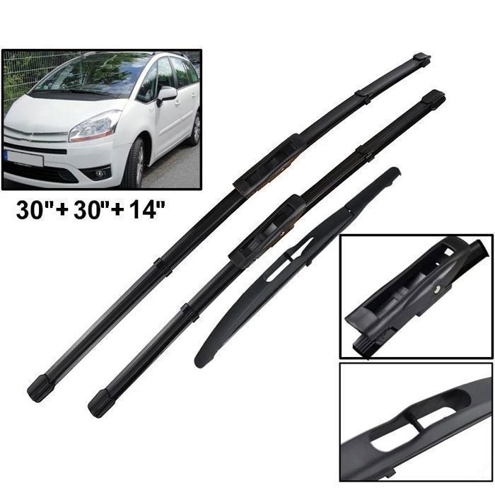 Juego de 3 limpiaparabrisas delanteros y traseros para Citroën C4 Grand Picasso MK1 C4 Picasso MK1 2008 2009 2010 2011 2012 2013