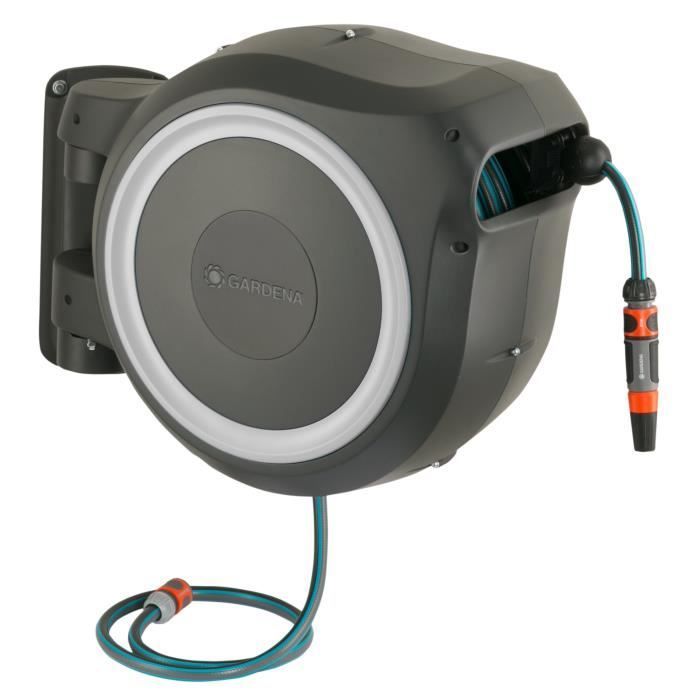 GARDENA RollUp® M/L wall-mounted automatic hose reel with white trim – Length 25m – Ø13mm – Complete kit – 5-year warranty (18622-20)