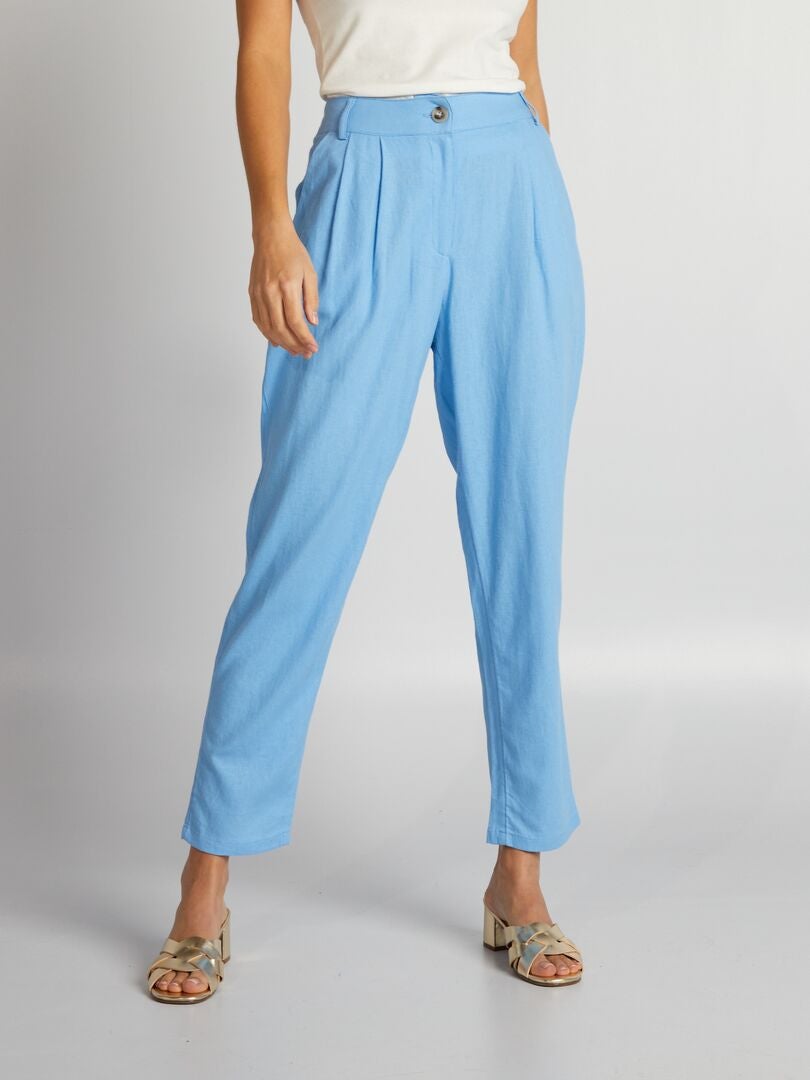 Pantalones de lino de corte zanahoria - AZUL