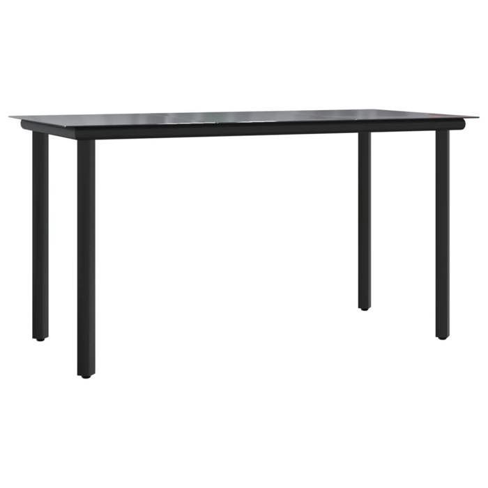 Tuineetset - BURKE - Geweven hars - 5-delig - Zwart - Crème-witte kussens - Tafel 140x70x74 cm