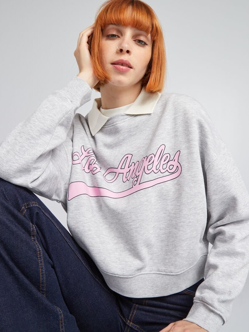 Sudadera corta estilo campus - GRIS