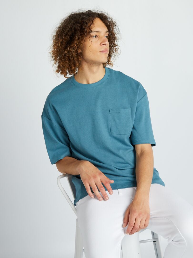 Camiseta de cuello redondo con bolsillo en el pecho - azul oscuro