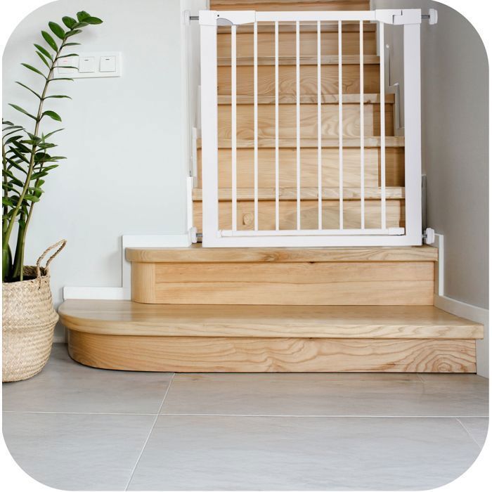 MoMi PAXI PLUS - Barrière de sécurité enfant 75-82 cm (extensible 103 cm) - Double ouverture - Installation sans perçage - Noir