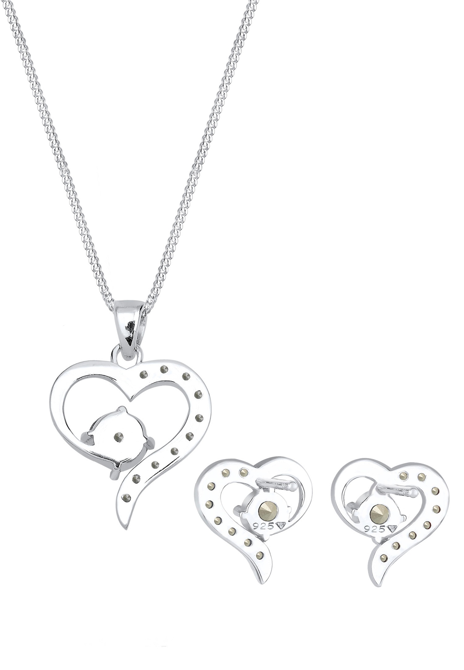 Elli Femmes Cœur pendentif set clous d'oreilles avec cristaux en argent sterling 925