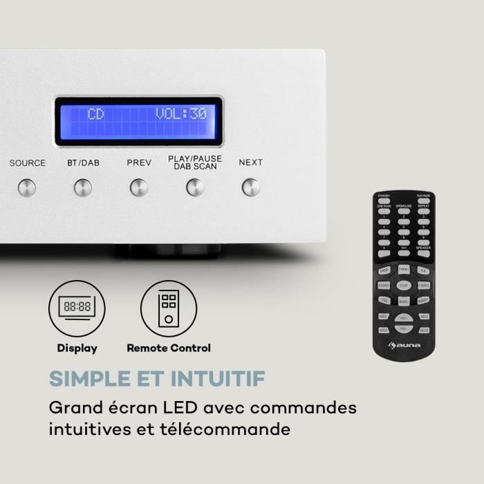 Auna AMP-CD608 Stereo-HiFi-Verstärker – 4 x 100 W RMS – Integriertes Bluetooth – Silber