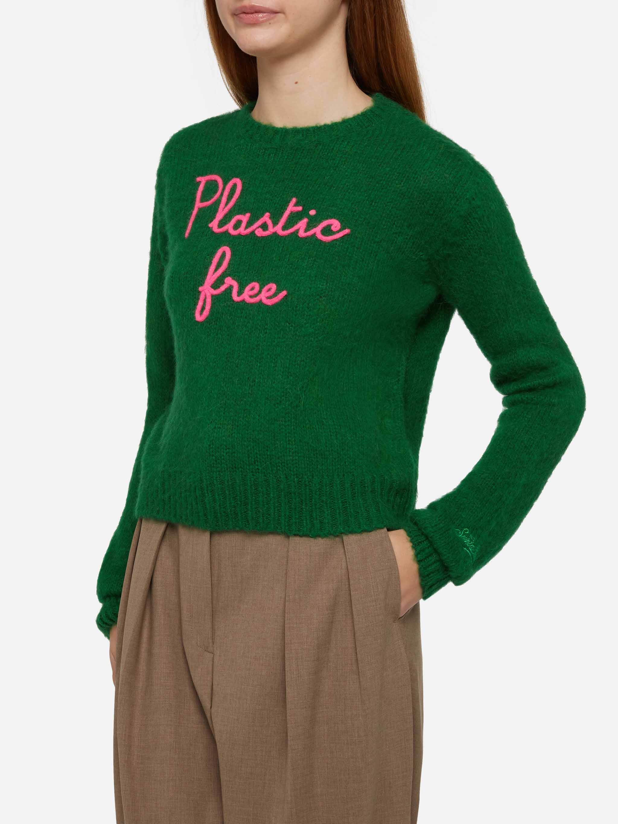 Maglione corto morbido girocollo da donna con ricamo Plastic free