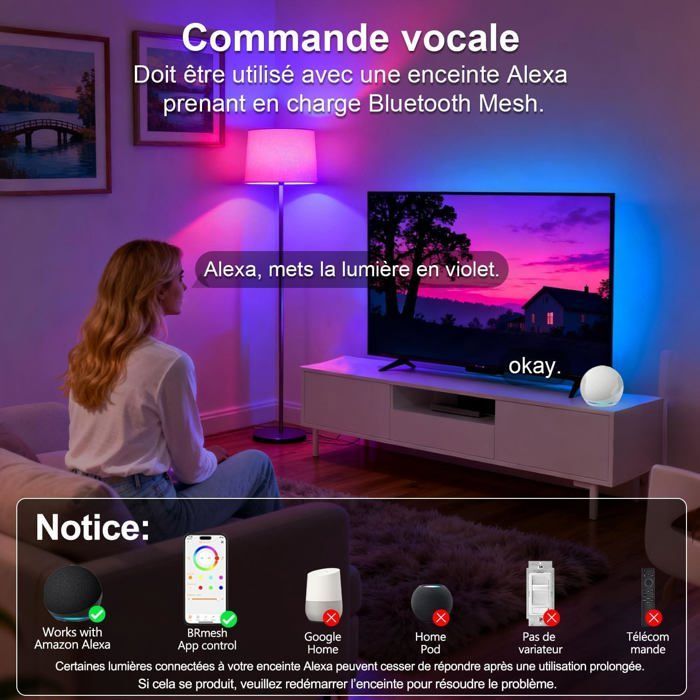 Lampadina LED intelligente - ZGEER - E27 - 10W - Cambio colore - Sincronizzazione con la musica - Bianco caldo 2700K - 900 lumen