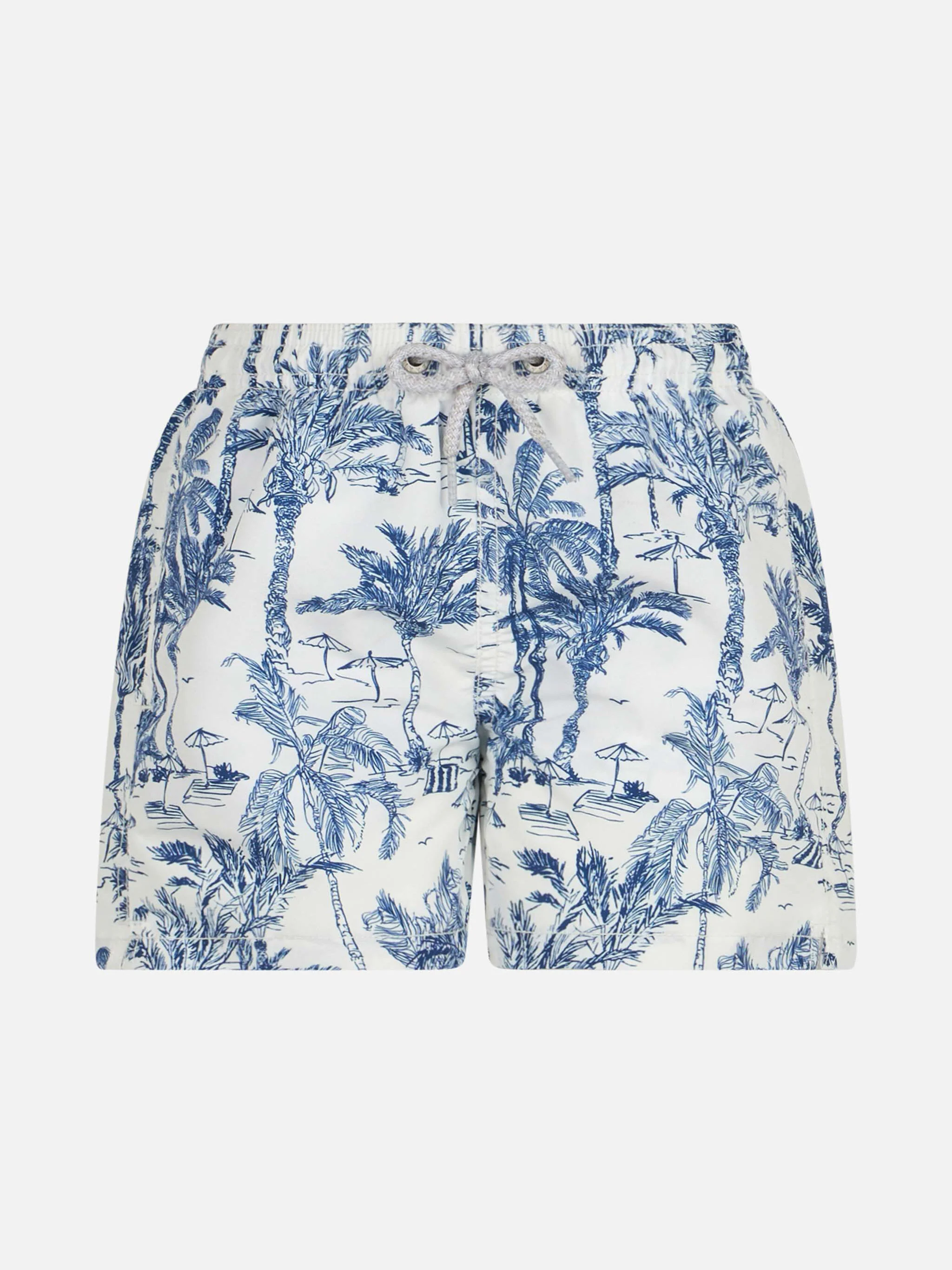 Middellange denim zwembroek voor jongens met toi-print
