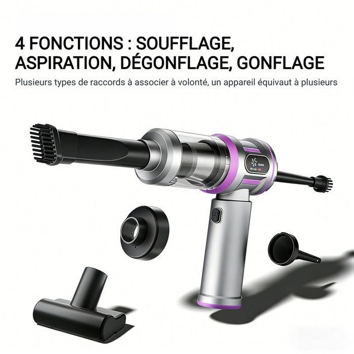 Aspirateur à Main 4-en-1 20000Pa – Écran Intelligent, Charge Type-C & Filtre HEPA – Aspirateur Portable pour Voiture,Maison,Animaux