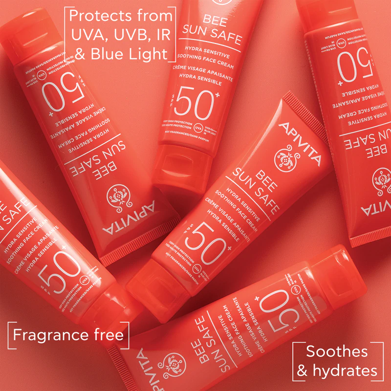 Apivita Bee Sun Safe Hydra Sensitive upokojujúci krém na tvár SPF50+