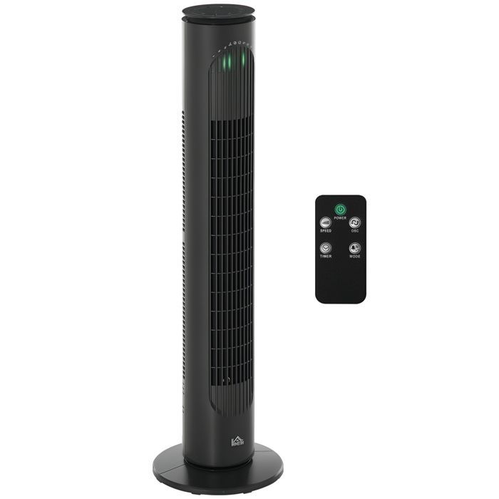 Ventilador de torre - HOMCOM - silencioso - 45 W - 3 modos, 3 velocidades, mando a distancia, oscilación de 70° y temporizador - 77 cm de alto - gris