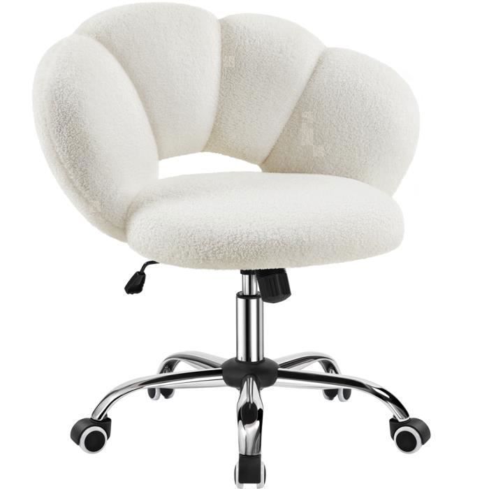 Sedia da ufficio Yaheetech - Design Cloud in tessuto bouclé - Schienale elastico e sedile regolabile in altezza, bianca