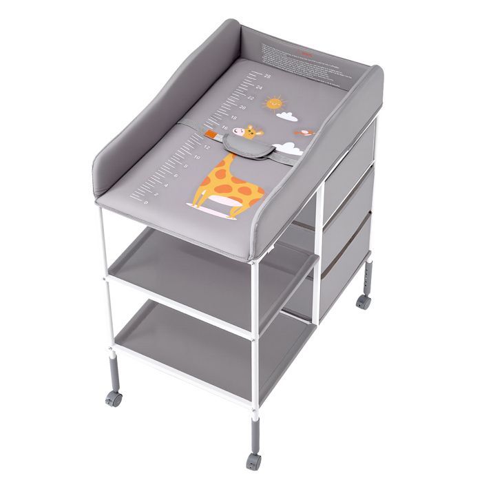 Fasciatoio portatile Duoku - 3 cassetti in tessuto e rotelle bloccabili - Mobile multifunzionale - Grigio