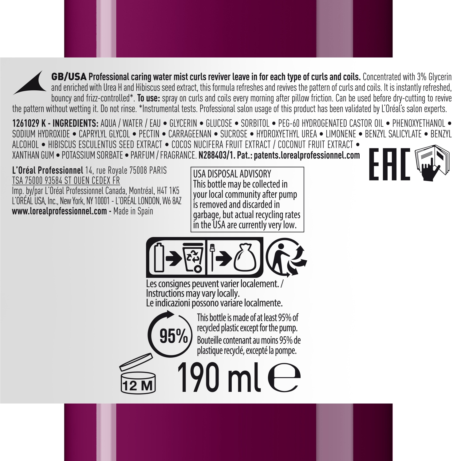 L´Oréal Professionnel Haarlak Curl Expression Caring Water Mist Curls Reviver Leave-In – 190 ml