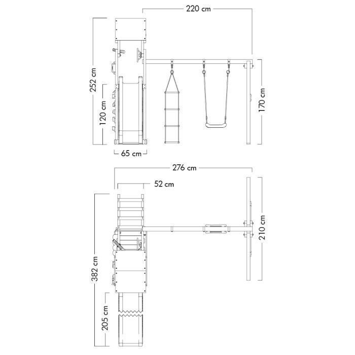 WICKEY MultiFlyer Torre gioco in legno leggera con altalena, scala di corda e scivolo, 220 cm, blu – 10 anni di garanzia*