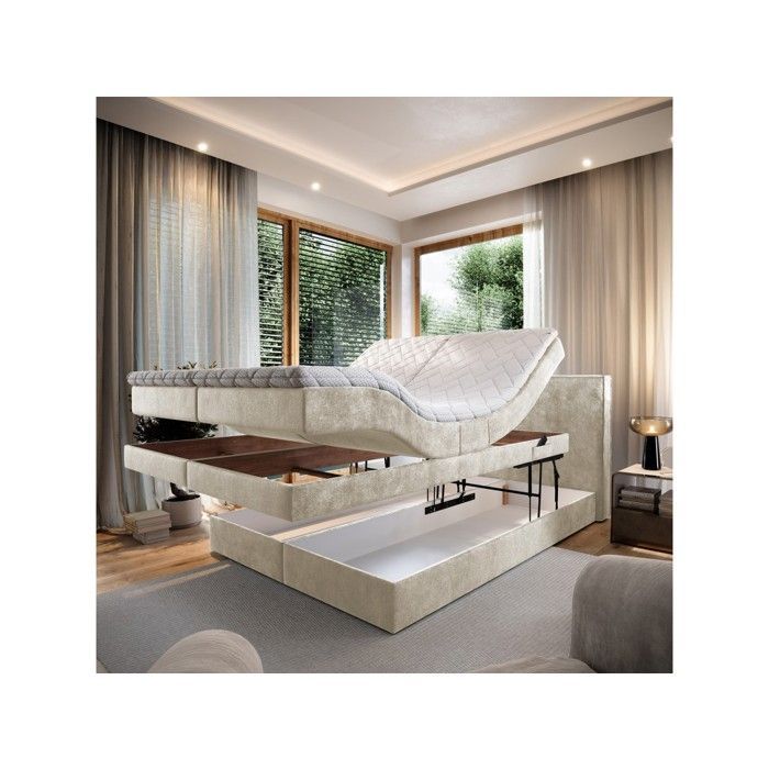 Cama Positano de 160x200 cm para adultos - conjunto de relajación eléctrico en tela beige