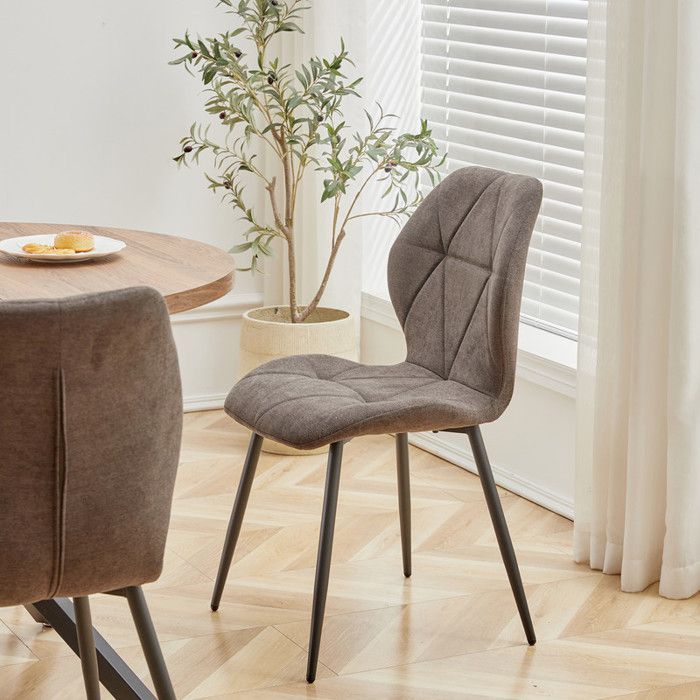Silla vintage de lino con forma de diamante, juego de 4 sillas marrones - Patas de metal - Ergonómica