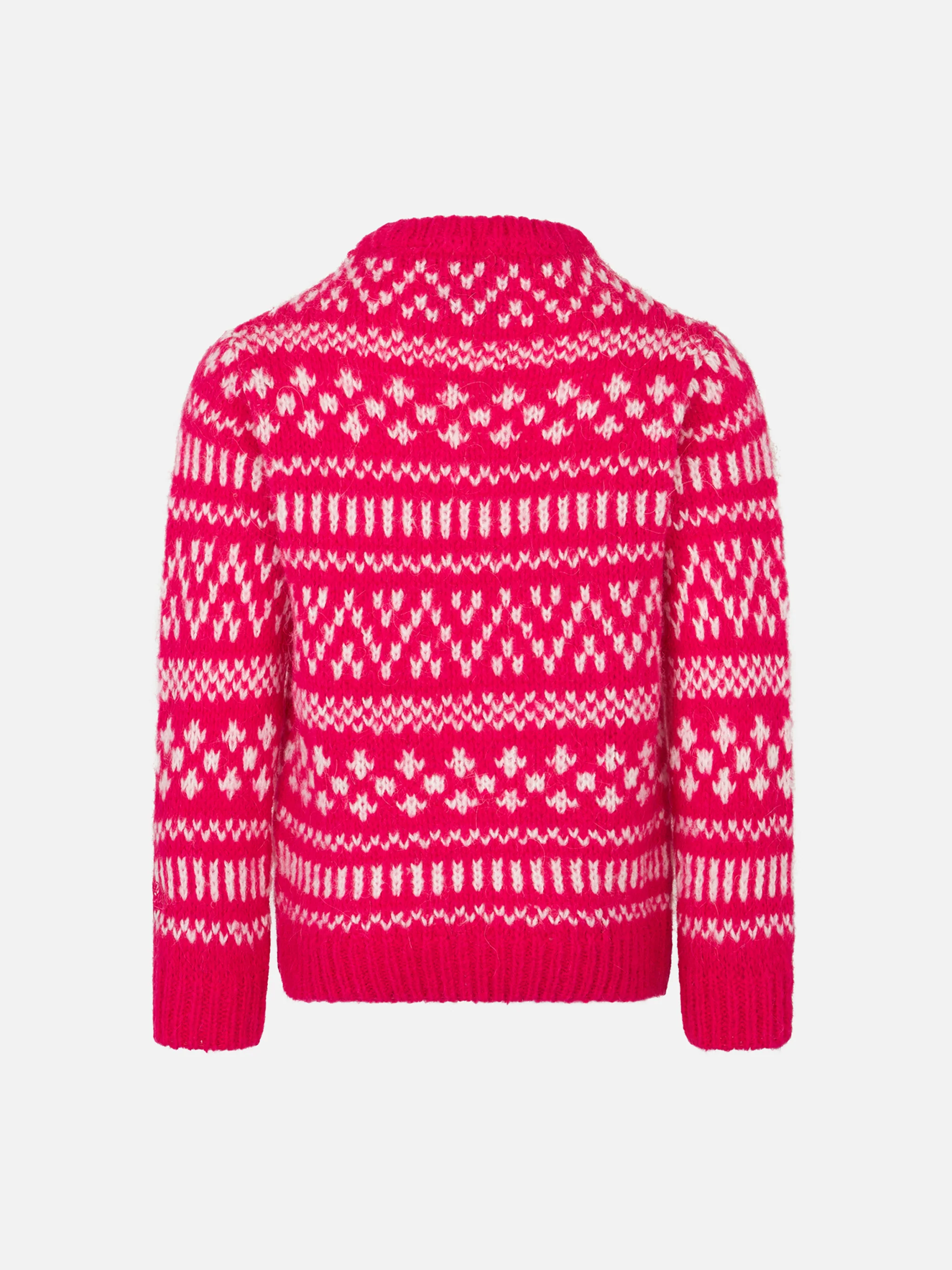 Zachte trui met ronde hals voor meisjes, met Fair Isle-print en Prin-borduurwerk.